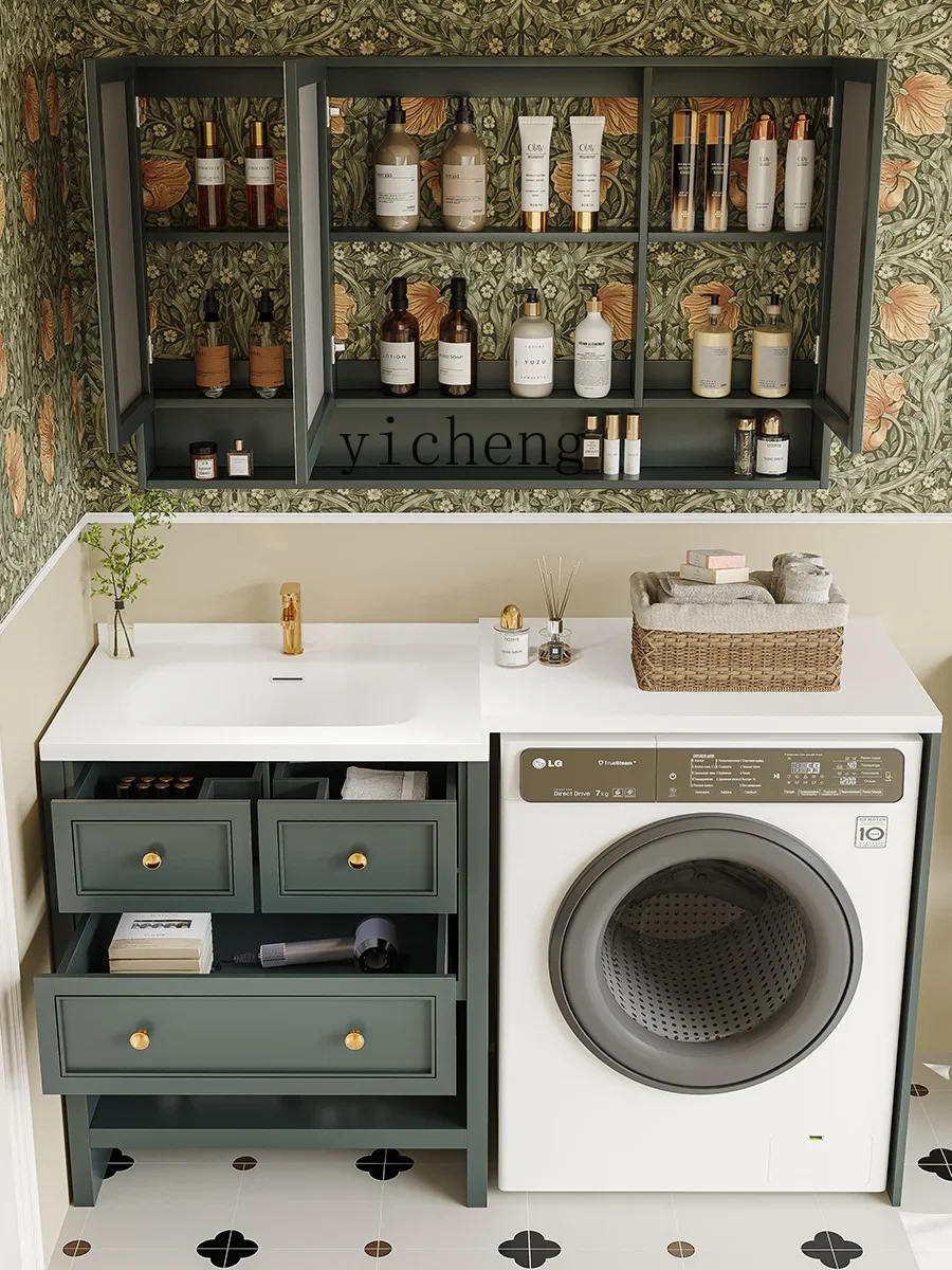 Stone Plate Whole Washbin Method Washing Machine Bathroom Cabinet Combination Washstand Washbasin