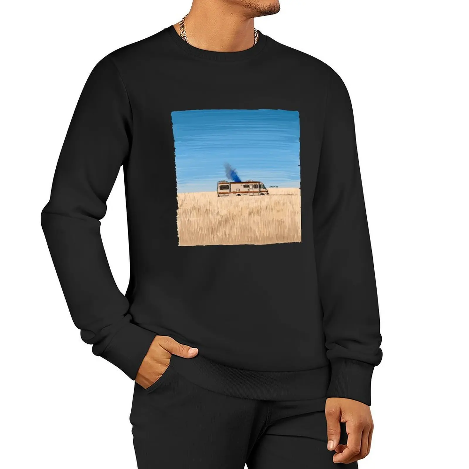 Breaking Bad Illustration - Smoking RV Scene Pullover Hoodie male clothes korean style clothes aesthetic sweatshirts