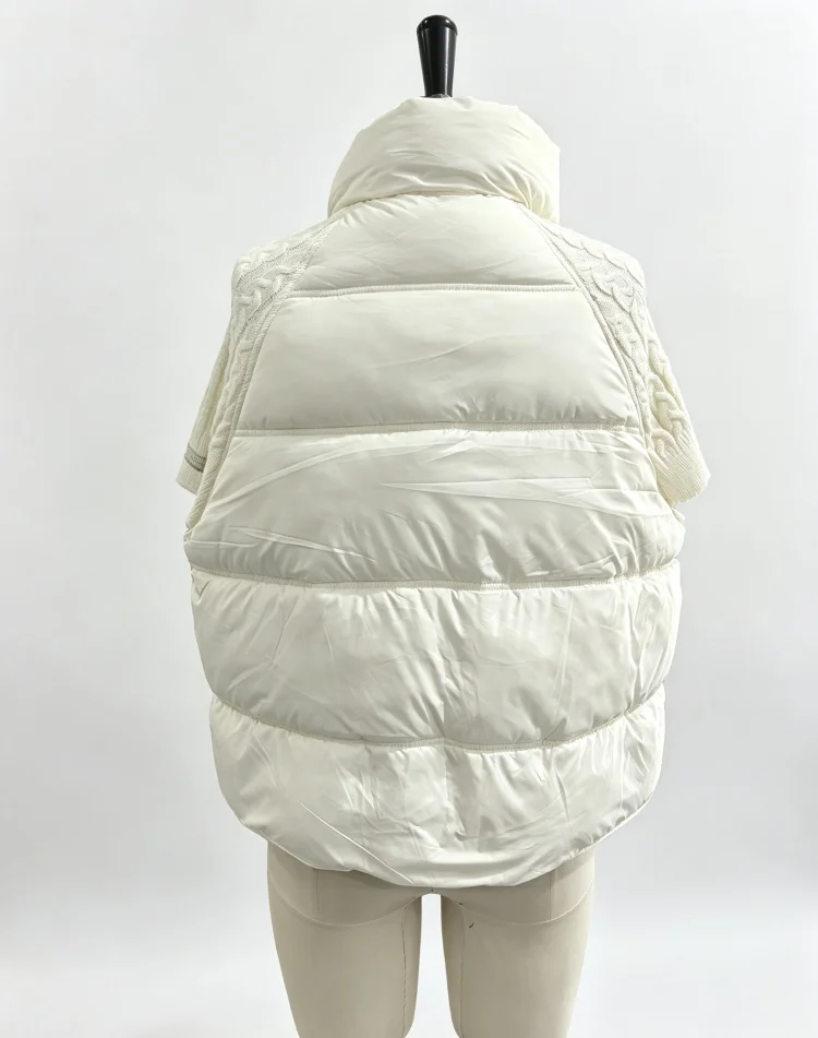 Damen Gestrickte Patchwork-Weste mit Stehkragen, Ärmellos, Reißverschluss, Kurz Geschnitten, Locker Sitzend, für Layering, Oberbekleidung 2026, Warme Winterjacke für Damen – Detail 4