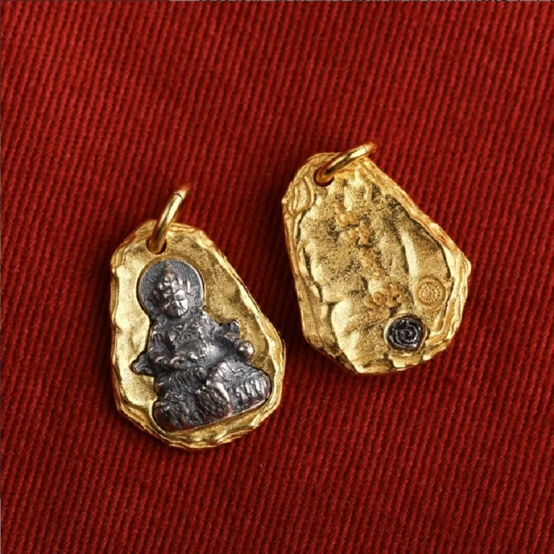 100% 925 Silver Tibetan Green Tara Small Pendant Gold Plated Tara Charm Lucky Amulet
