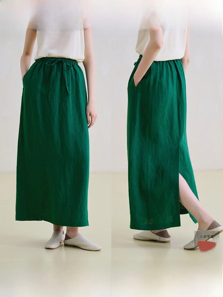 

Lp Travel Original Linen f Skirt mat Artistic Eight Nine Long Split Straight Leg f Body Skirt Women