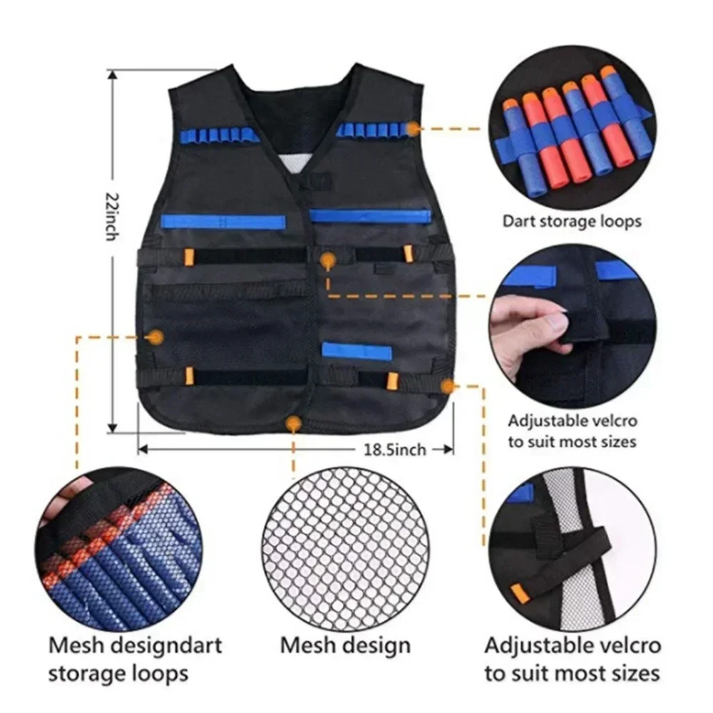 

Kids Tactical Vest Kit Guns Series Refill Darts Reload Clips Tactical Mask Wrist Band and Protective Glasses Vest Toys