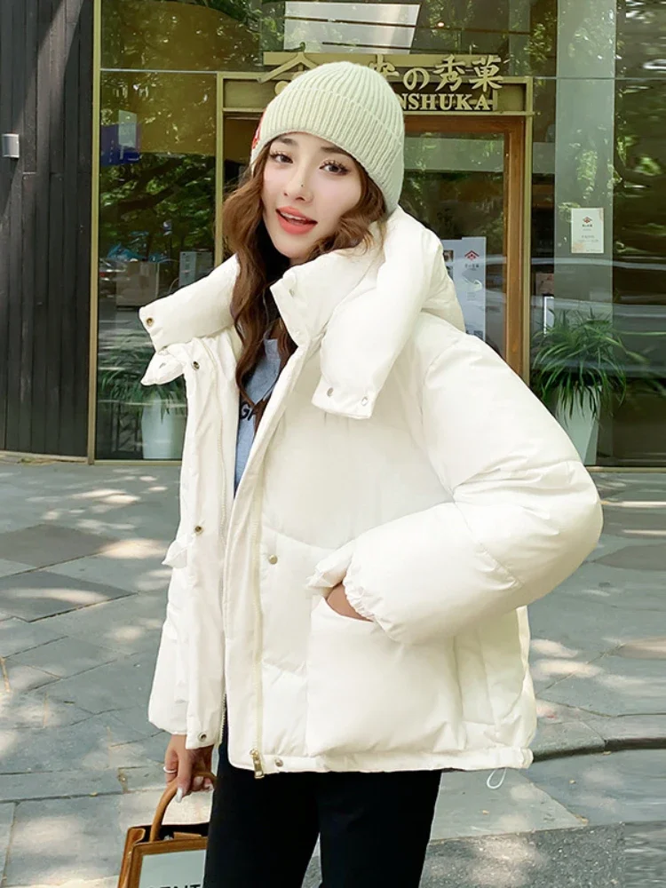 Auutmn Winter Streetwear Puffer Jacket Women Korean Loose Hooded Thick Oversized Cotton Padded Coat Female Short Parkas Outwear