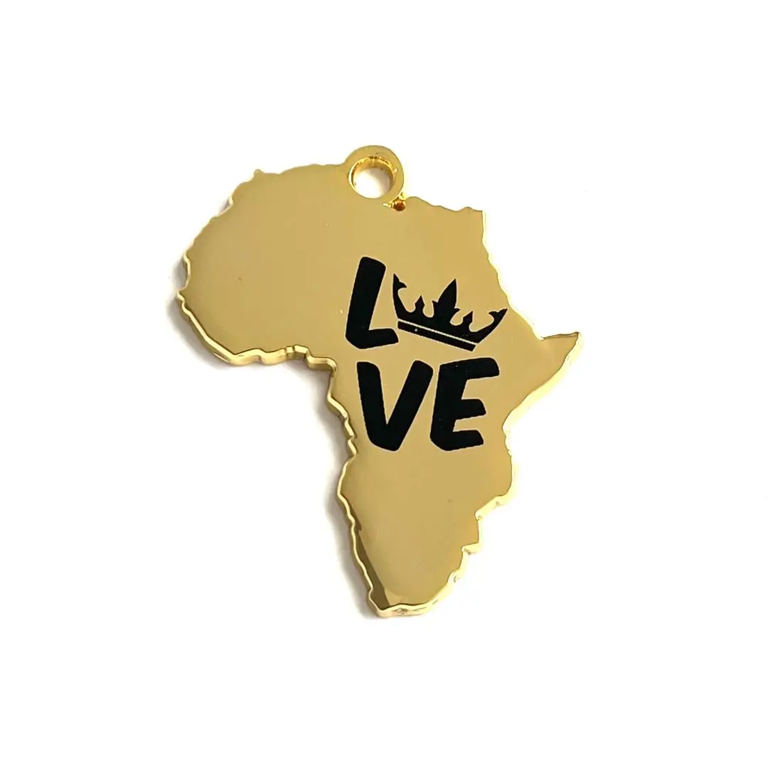 5Pcs/Lot Gold Plated Africa Map Pendant Imprint Love for Black History Month