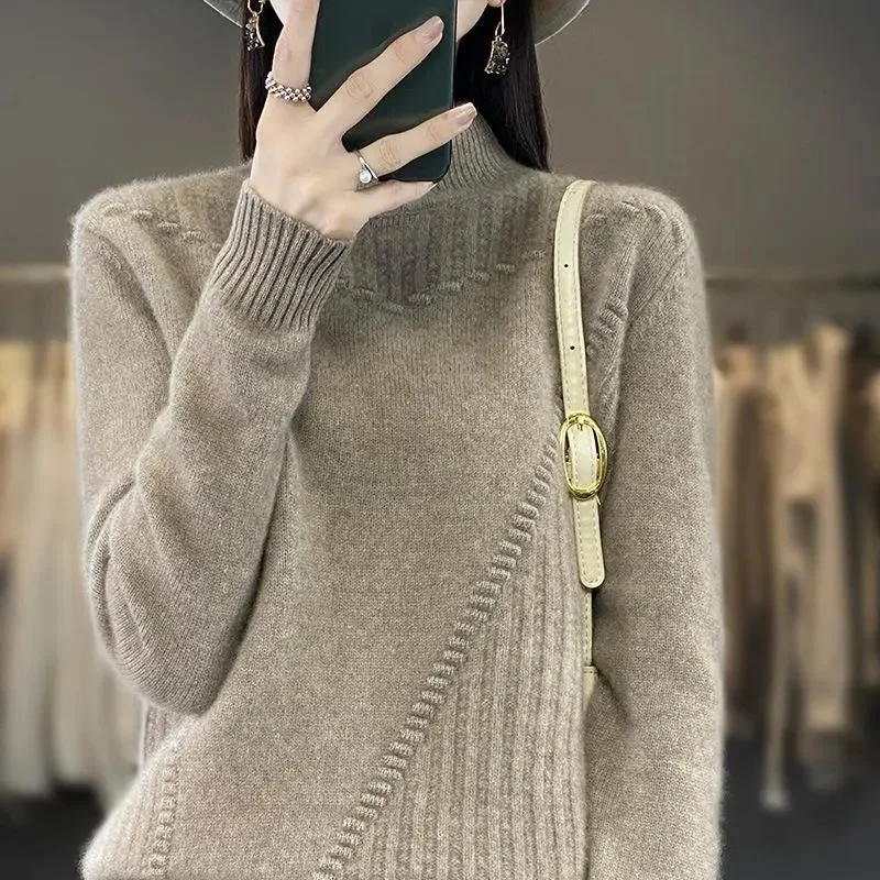 

Wool High Turnover Collar Knitted Sweater For Women's Autumn And Winter Warm Top Elegant 2YS Versatile Jiu Jia
