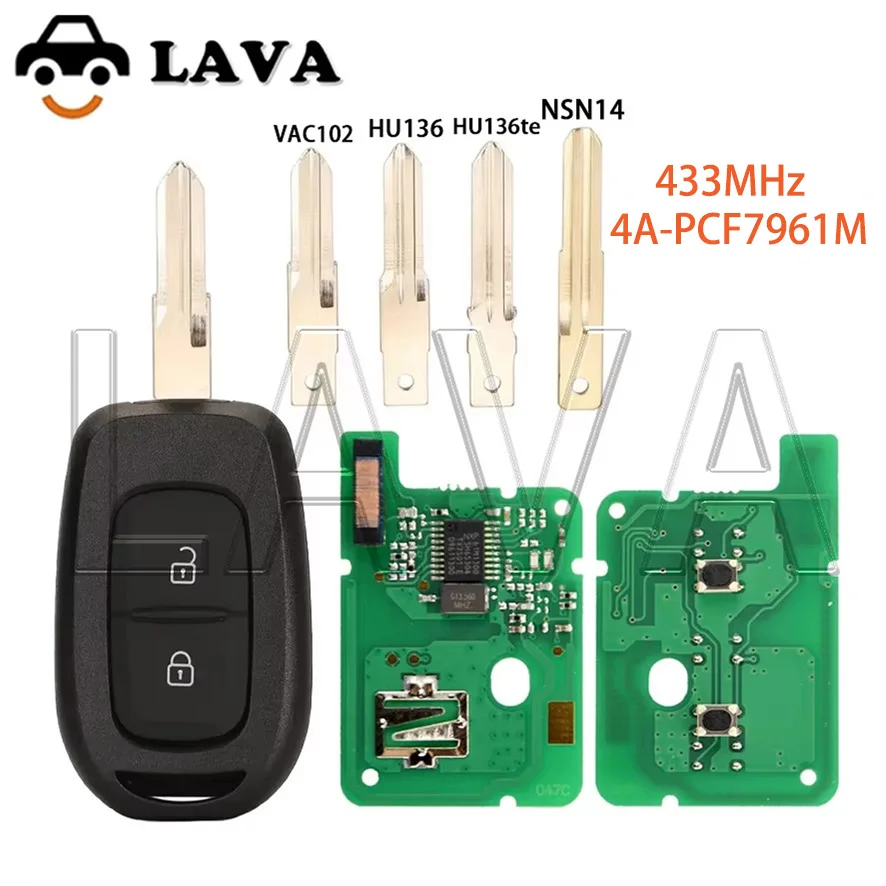 LAVA Remote Key 2 Buttons 4A PCF7961M Chip 433.92MHZ For Renault Dacia Logan 2 Sandero Lodgy Dokker Trafic Clio4 Duste