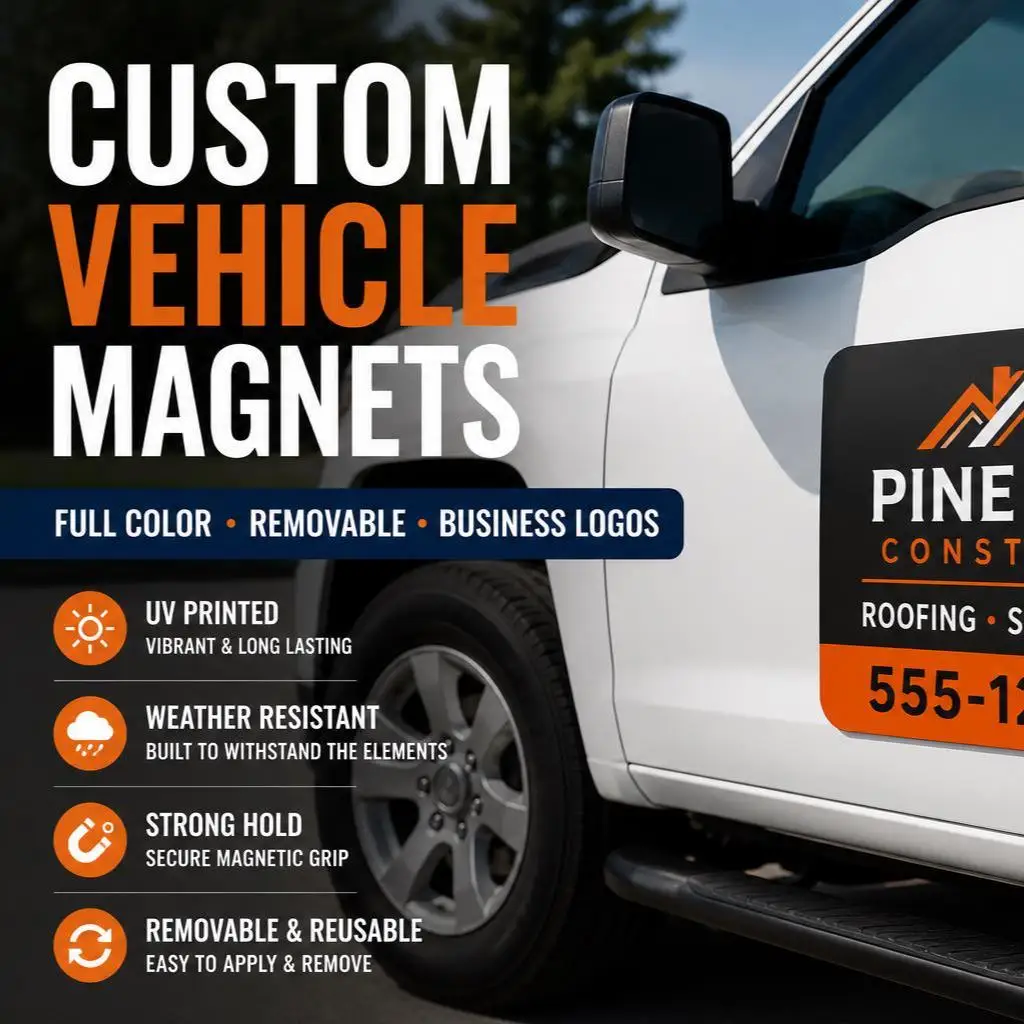 Custom Vehicle Magnets for Cars & Trucks, Business Logo Magnetic Signs, Removable Full Color Car Door Magnets