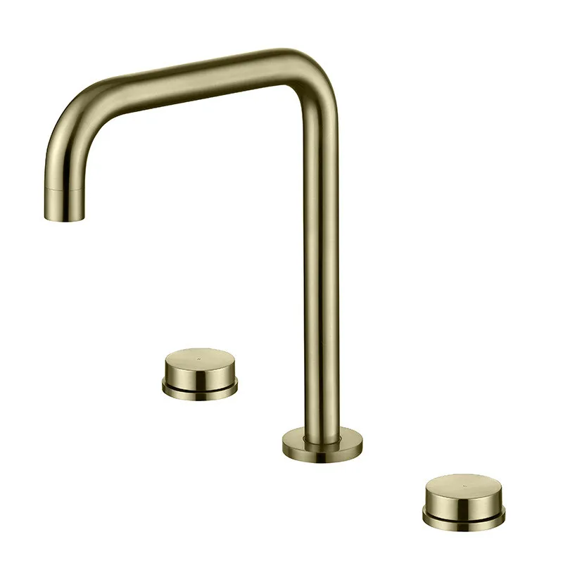 

Tuqiu brushed gold bathroom faucet, large rotating washbasin, three hole washbasin