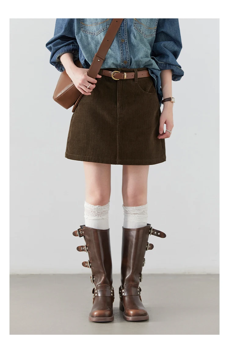 CHIC VEN Frauen Röcke Casual A-linie Neue Retro Hohe Taille Cord Halb Rock Pit Streifen Büro Damen Rock Frühling Herbst 2025 – Detail 8