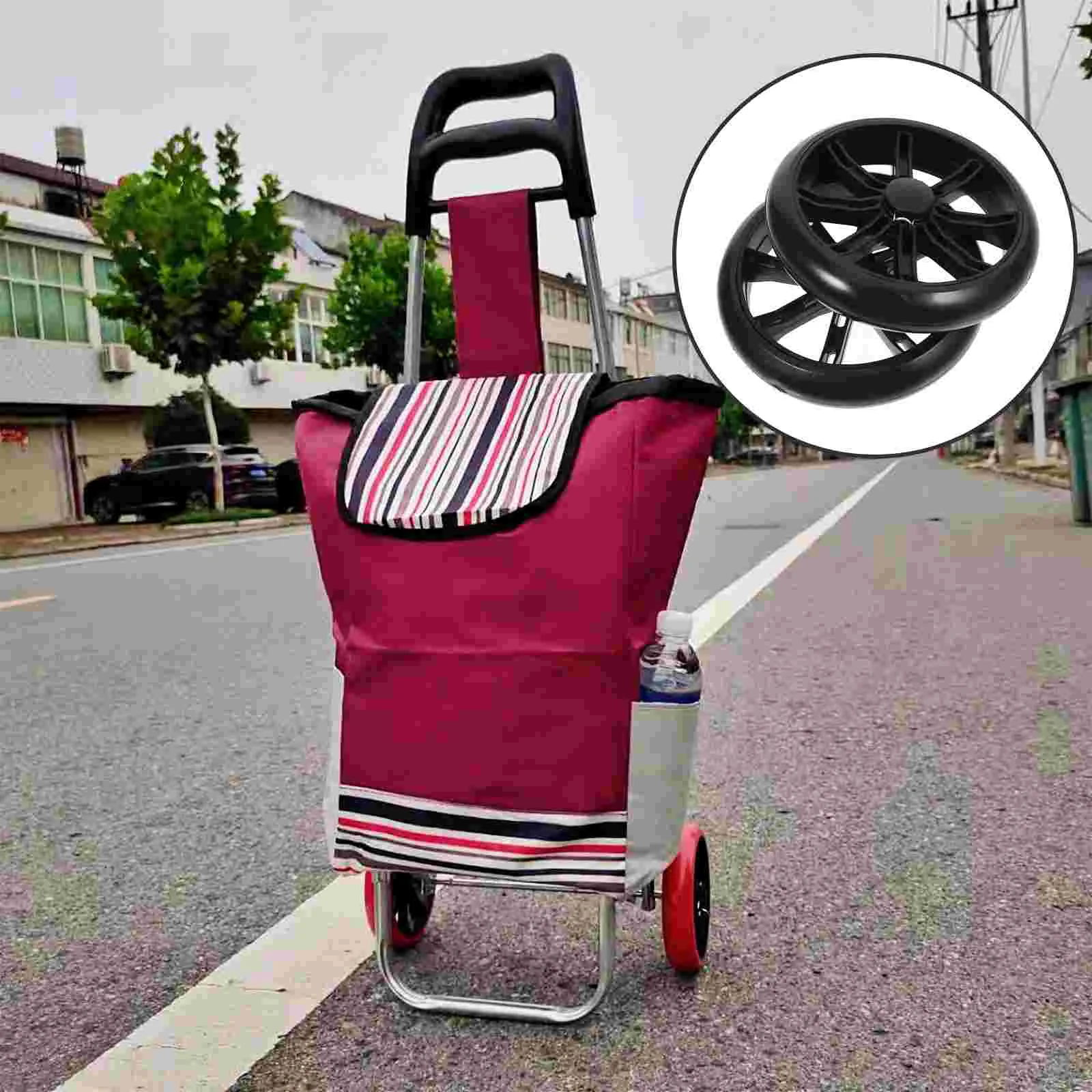 2 Pcs Folding Shopping Cart Wagon Wheels Replacement Grocery Trolley Heavy Parts