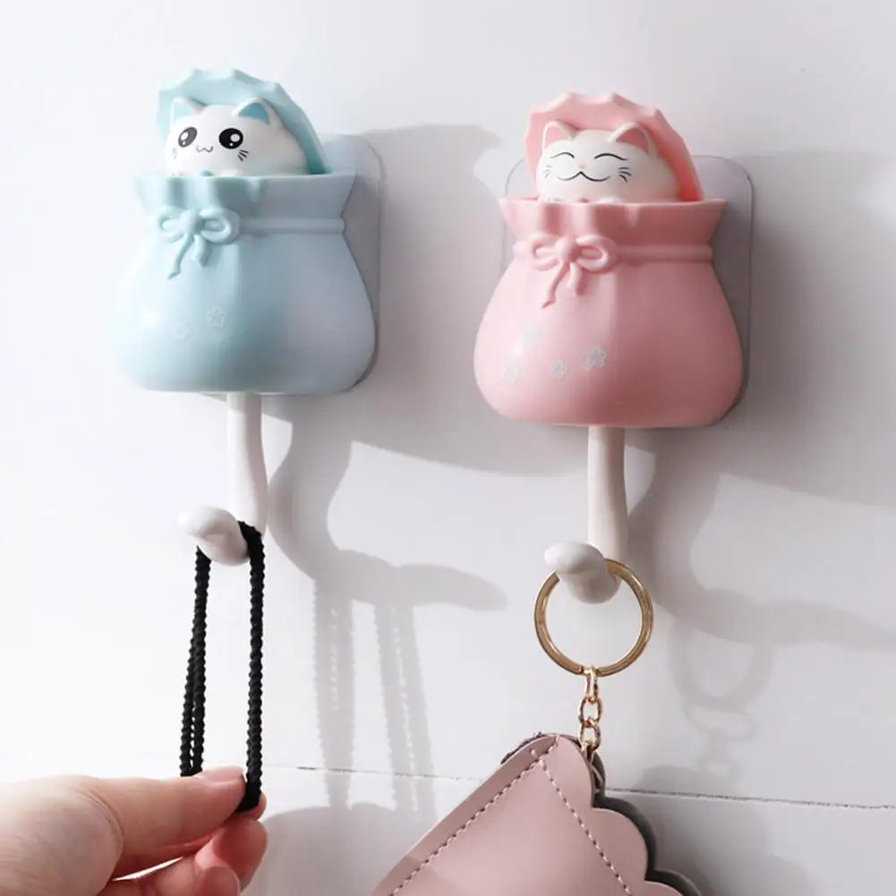 1/4Pcs Wall-mounted Hooks Cartoon Kitten Hooks Strong Load-bearing Adhesive Kawaii Pet Hooks Cat-shaped Sticky Hook Coat Hangers