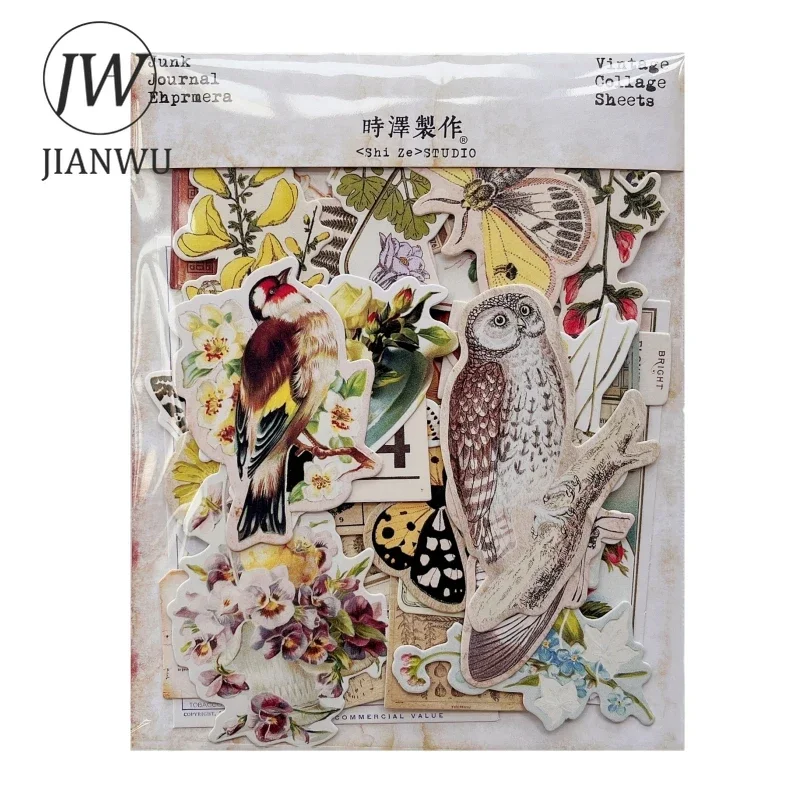 JIANWU Vintage Plant Flower Birds Butterfly Landscaping Collage Decor Material Paper Creative DIY Junk Journal Stationery