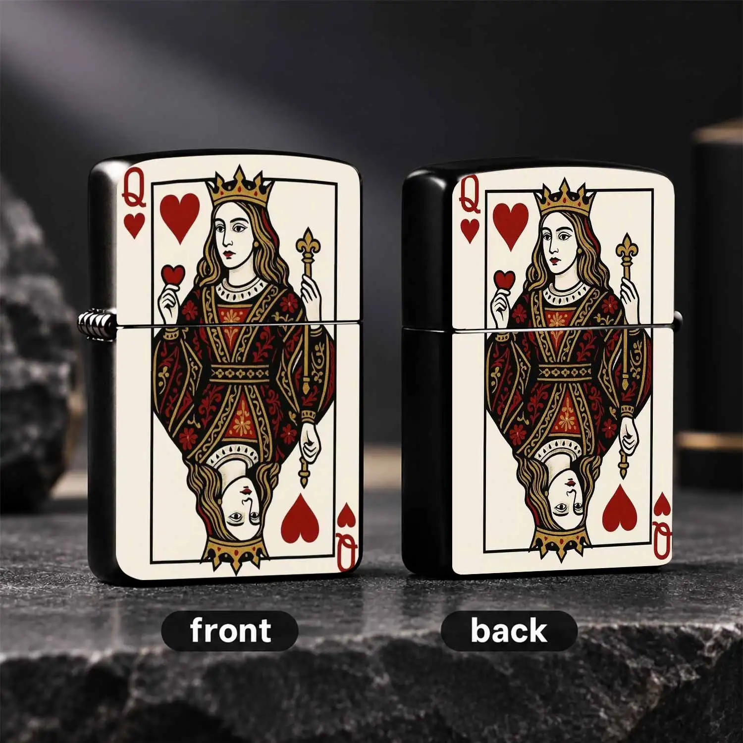 Vintage Of Hearts Poker Theme Windproof, Artistic Printed Portable  Igniter , Durable Rechargeable Gas For Daily Use, Unique Collectible Tool For Bar Party, Ideal Gift For Card Game Lovers And Collectors A Fun And Humorous Lighter