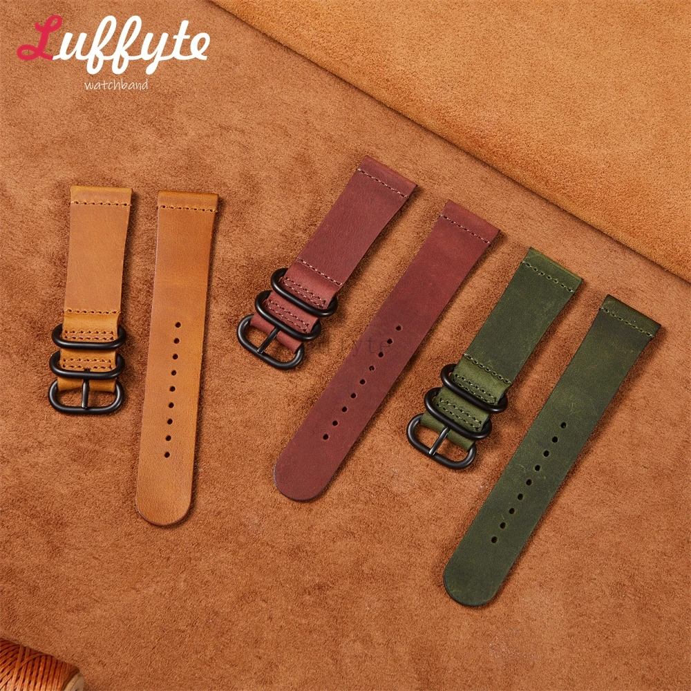 حزام ساعة من جلد العجل الناعم 20 مم 22 مم مع إبزيم دائري عتيق مريح بديل للرجال