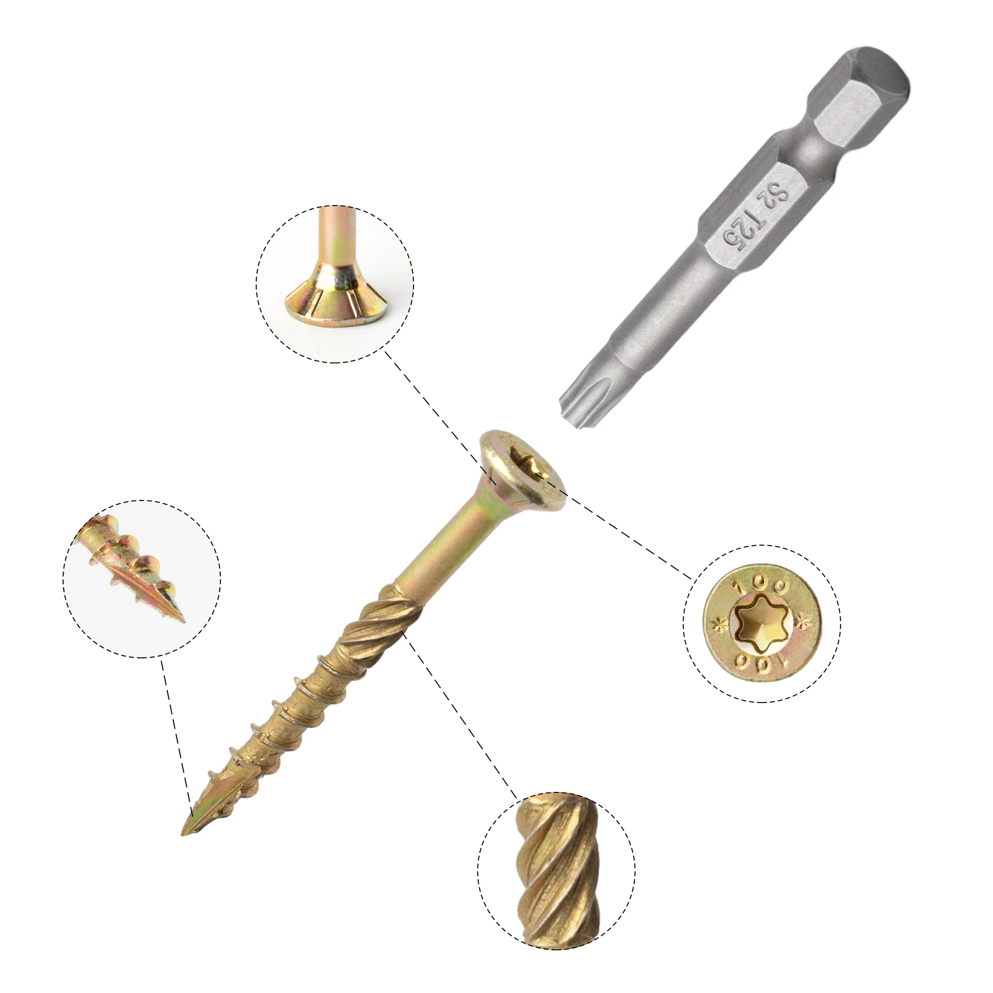 20pcs Torx Socket Knurled Metal Screws Wood Deck Screws Rust Resistant Six Lobe Self Tapping Fibreboard Drywall Screw