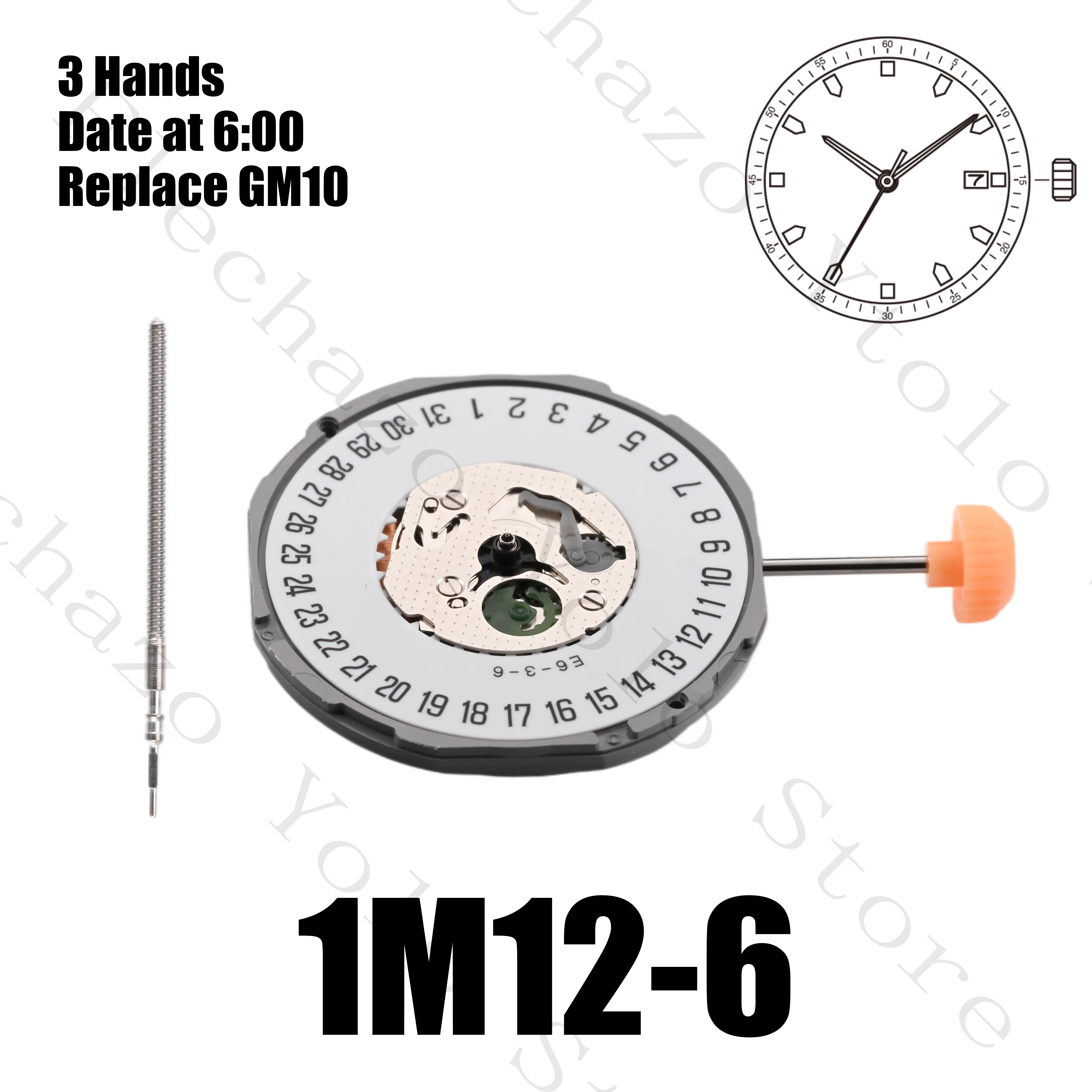 1M12 Movement Miyota 3 Hands Date at 3:00/6:00 with Barttry
