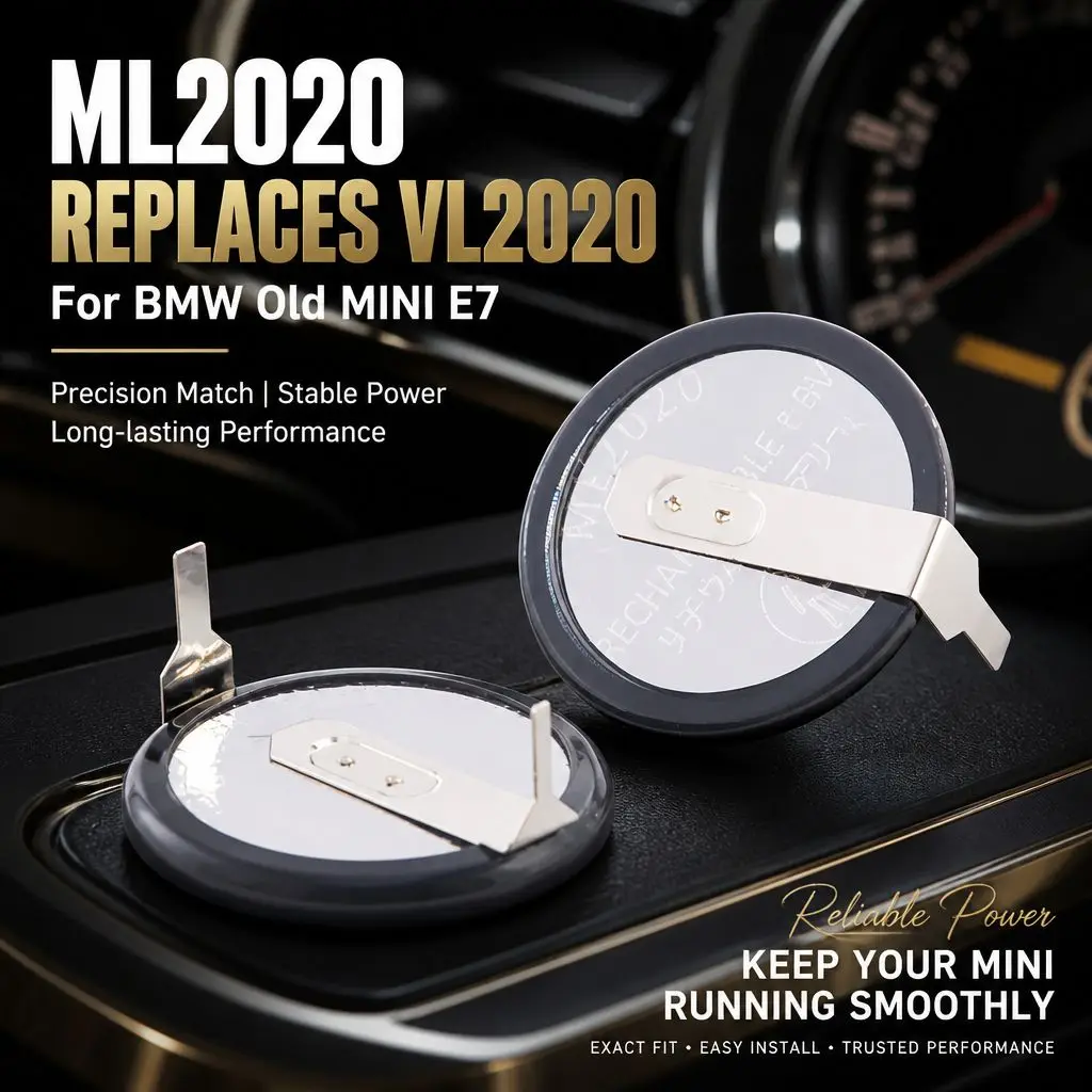 ML2020 3V Rechargeable Lithium Coin Battery With 90° Solder Tab Replace VL2020 For BMW E46 E60 E90 X3 X5 Mini Car Remote Key Fob