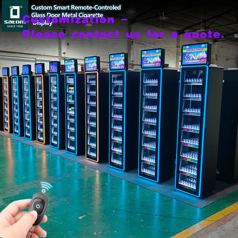 custom.European Smokeless Glass Displays Shelf Metal Rack Cabinet with Remote Control Door and Screen Shop