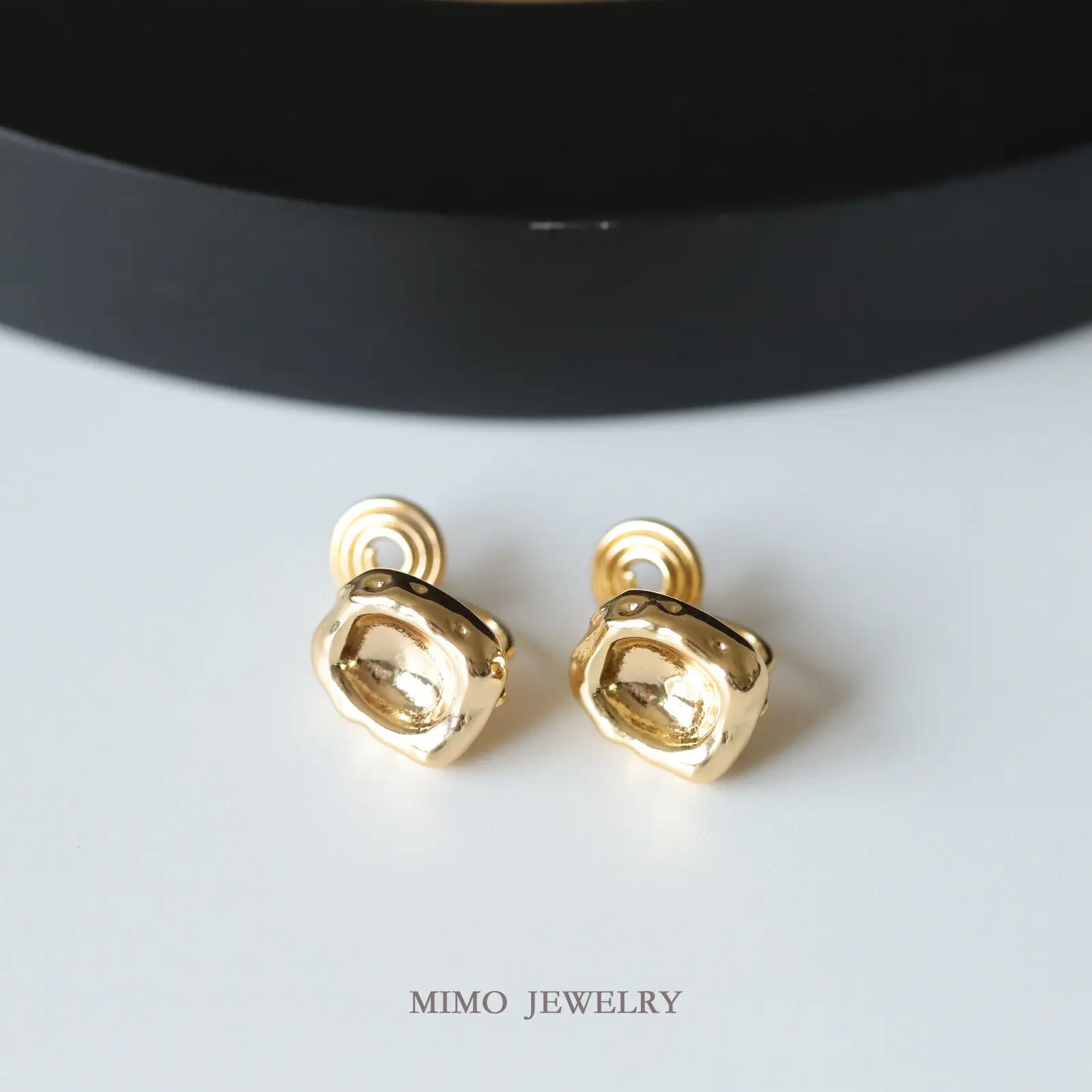 Copper Plated Real Gold Simple Rectangular Irregular Concave Stud Earrings DIY Handmade Accessories