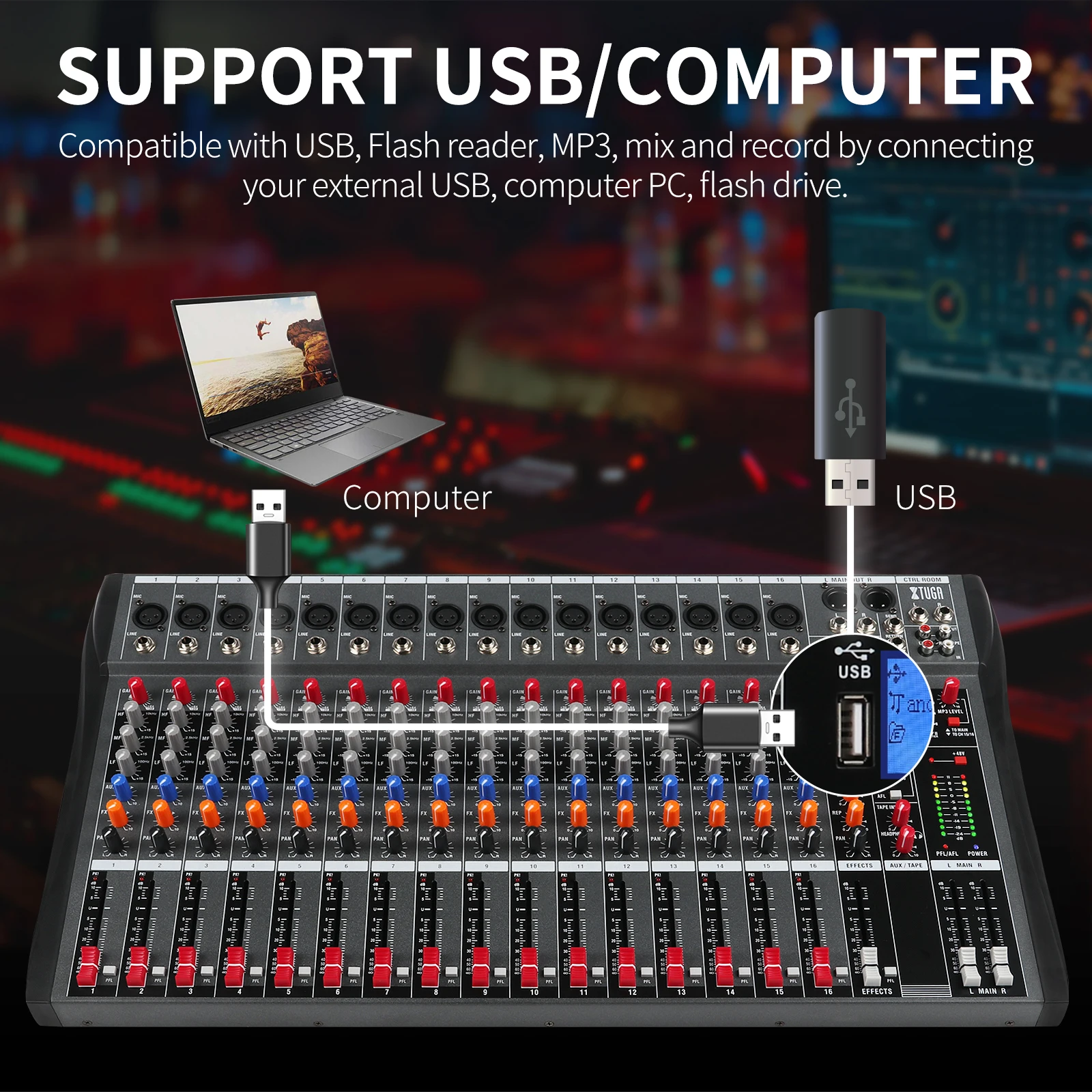 CT160X New Deign Professional Audio Mixer Sound Board Console 16 Channel USB Computer MP3 Input for DJ Studio