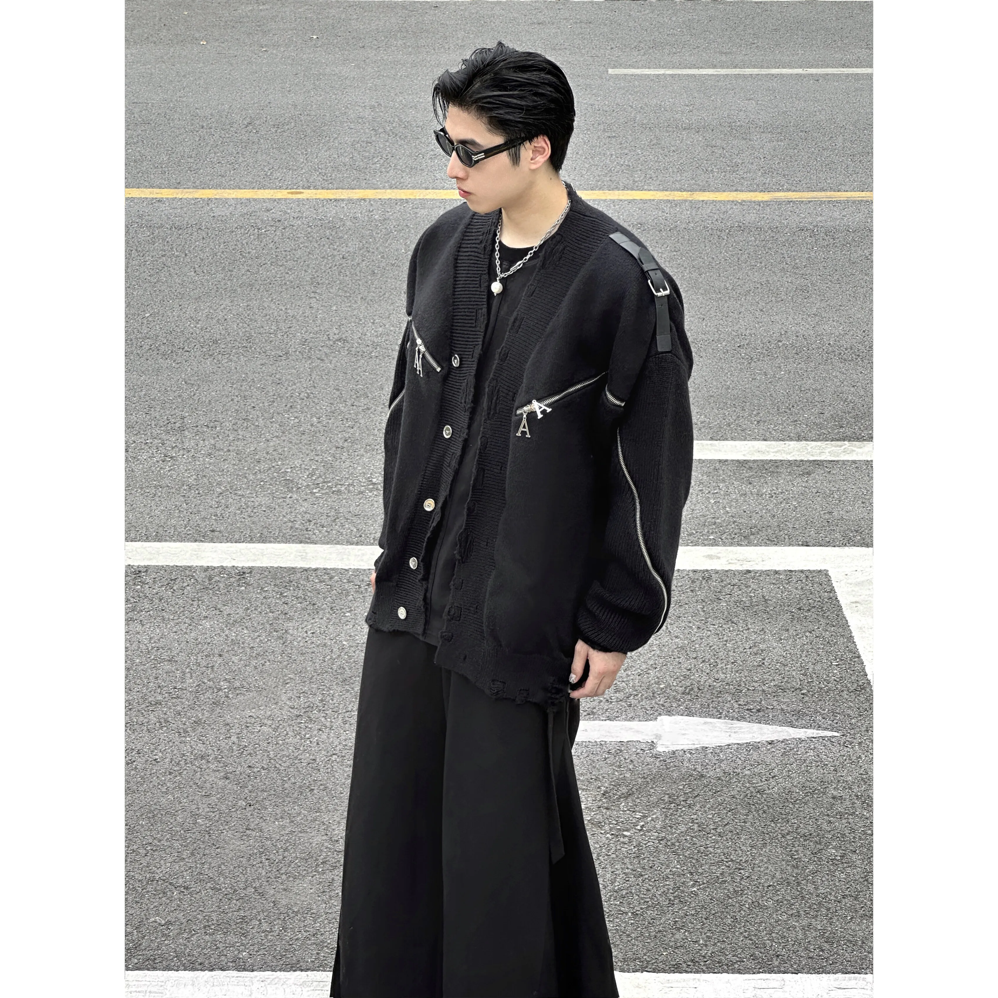 Owen Seak Men Casual Knit Shirts Gothic Style Men\'s Clothing Spring Male High Street Autumn Black Shirts