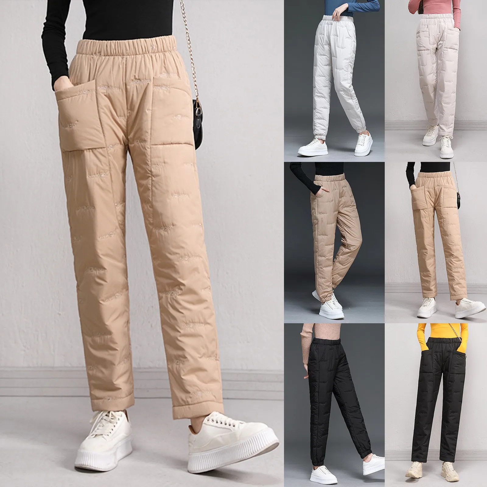 

New Down Cotton Wadded Trousers Winter Women's Lightweight Outerwear Fashionable High-waisted Slimming Thickened Warm Pants