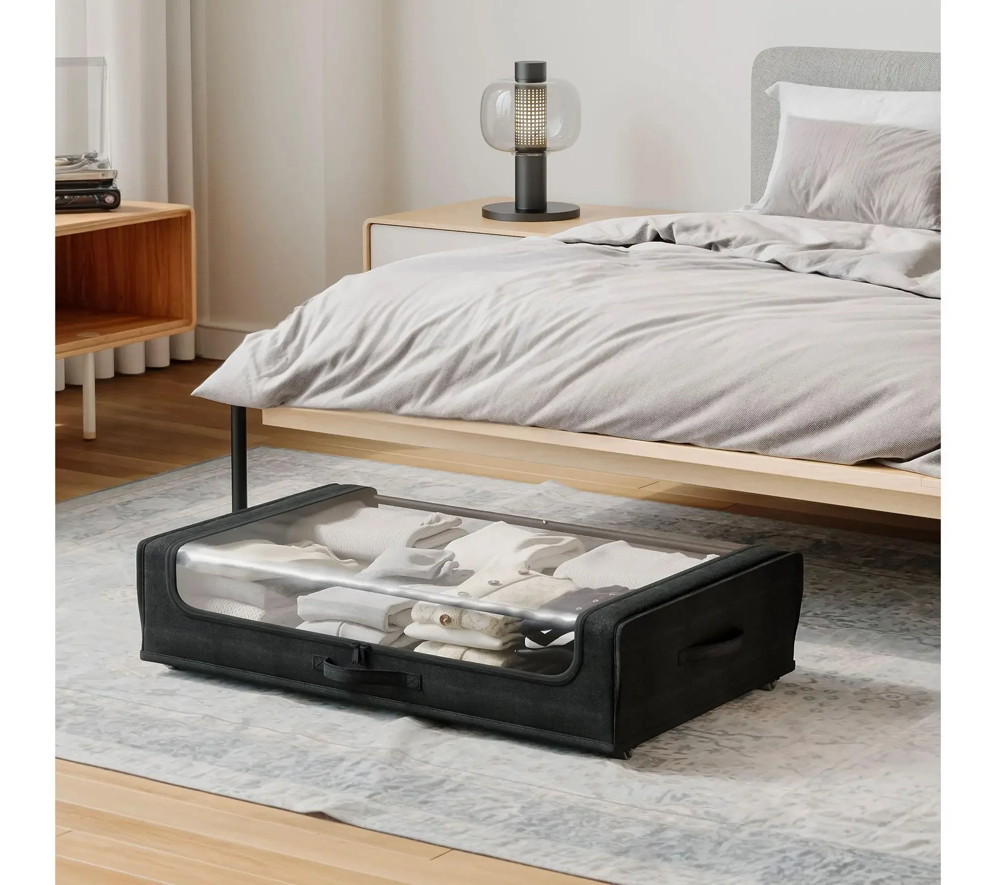 2PCS Rolling Under Bed Storage Bins with Cover Heavy Duty Underbed Organizer Containers with Wheels Dustproof Storage Boxes for Clothes Shoes Blankets Space Saving Closet Organization