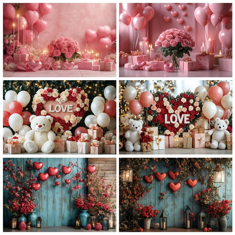 

Valentine's Day Party Backdrop Red Rose Love Heart Balloons Background Banner Wedding Anniversary Bridal Shower Party Decoration