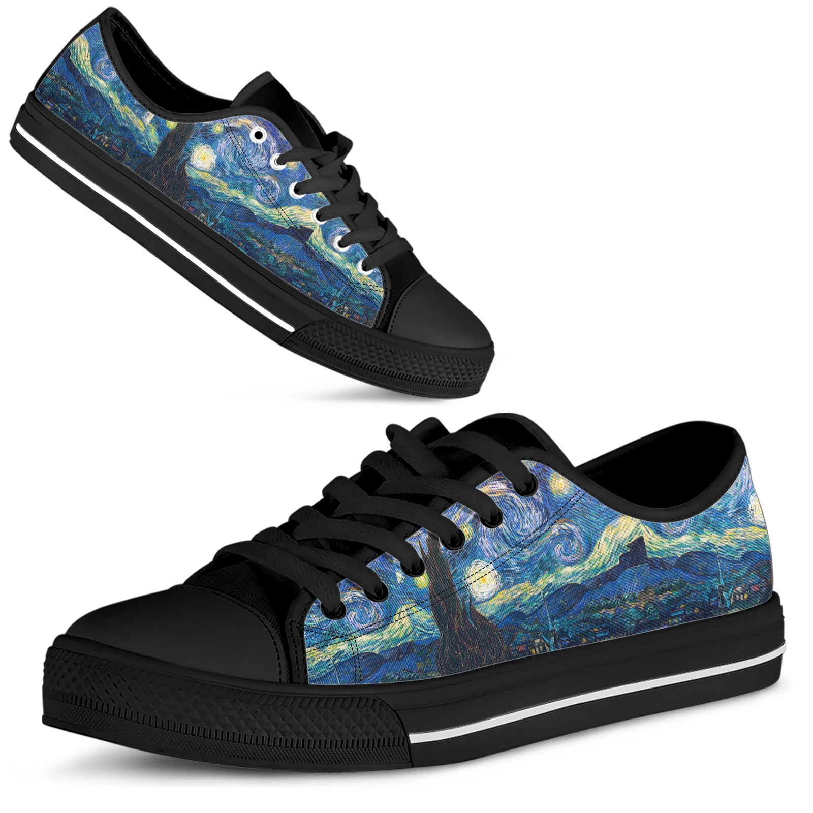 ELVISWORDS Pop Starry Night Design Luxury Brand Canvas Shoes Van Gogh Painting Custom Printed Shoes Painting Flats Chaussure