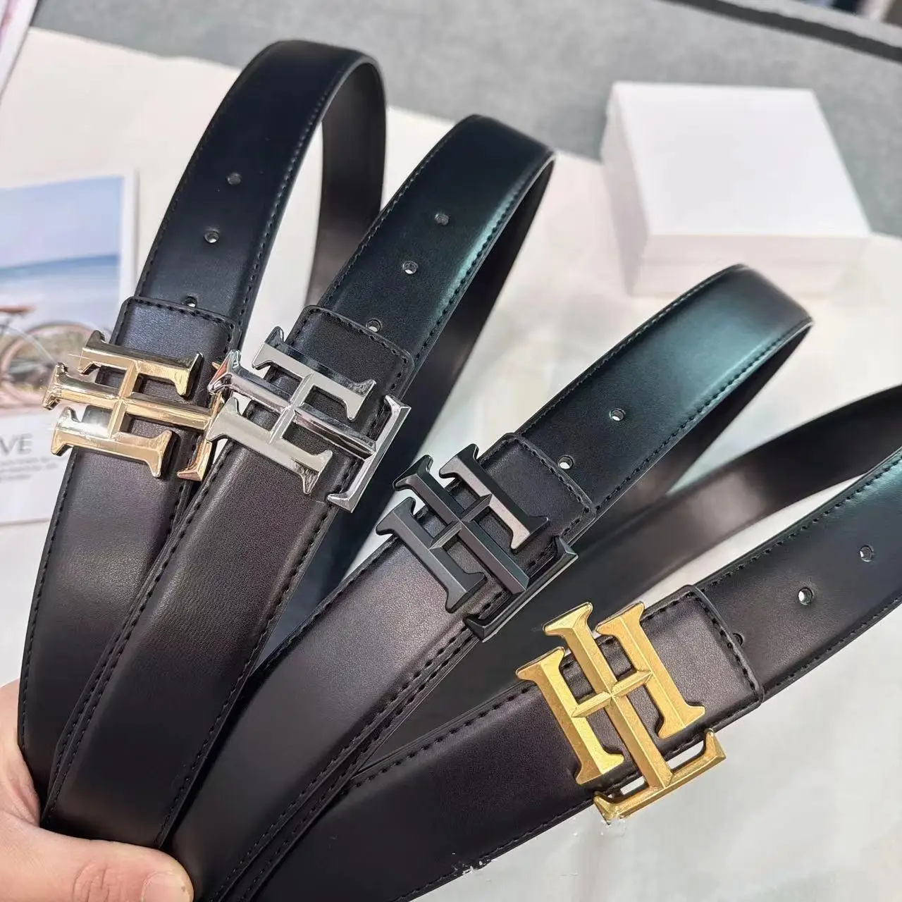 

High Quality Width 3.8cm Leather Belt Men Luxury Brand Designer famous Work Belts for men Jeans Strap Male Metal Buckle belt