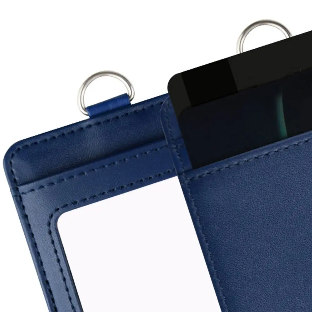 

Genuine Leather With Lanyard Carabiner Style Card Bag Key Chain ID Lanyard Name Tag Card Badge Holder