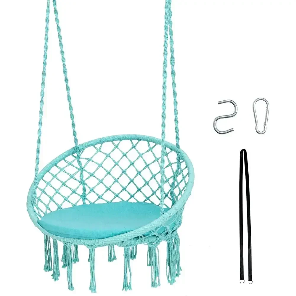 Cushioned Hammock Chair with Swing Kit, Turquoise - Indoor/Outdoor Hanging Swing Chair