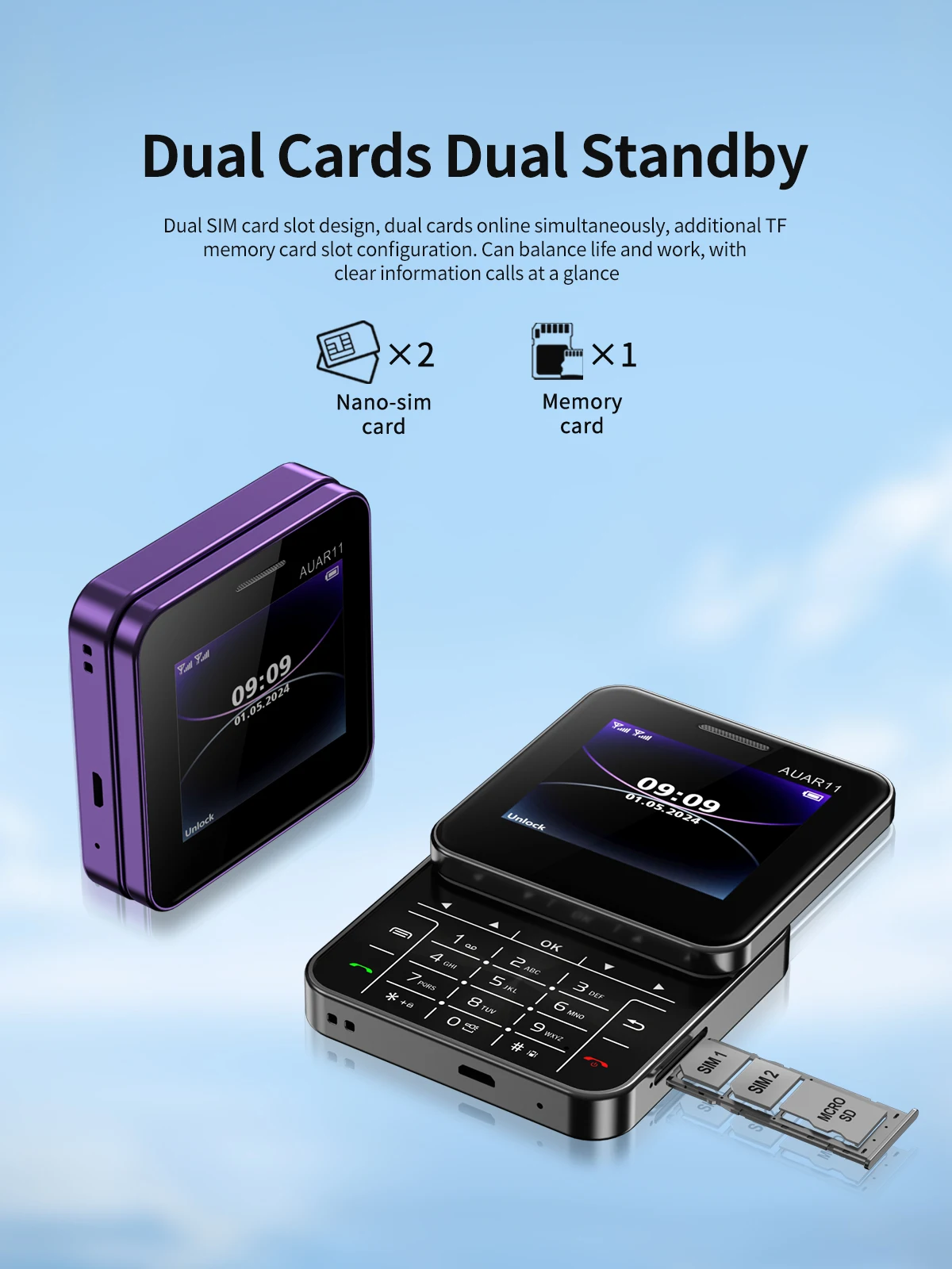 SERVO AUAR11 2.4 Inch Rotatable Screen Feature Phone Dual SIM Magic Voice Speed Dial Blacklist Flashlight FM 2G Keypad Cellphone
