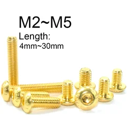 10Pcs Plating Titanium Gold Allen Hexagon Screws M2 M2.5 M3 M4 M5 Button Head Hex Socket Screw Round Head Bolt