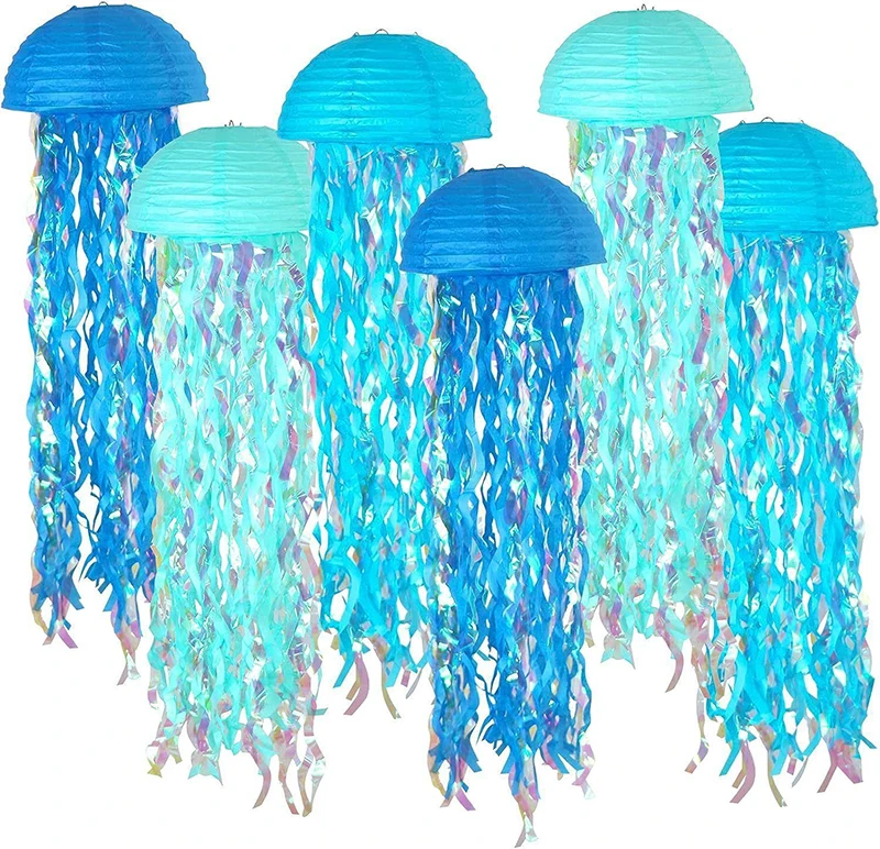 

6pcs/set Under Sea Hanging Gradient Jelly Fish Paper Lanterns Party Mermaid Under The Sea ThemeParty Decorations Supplies