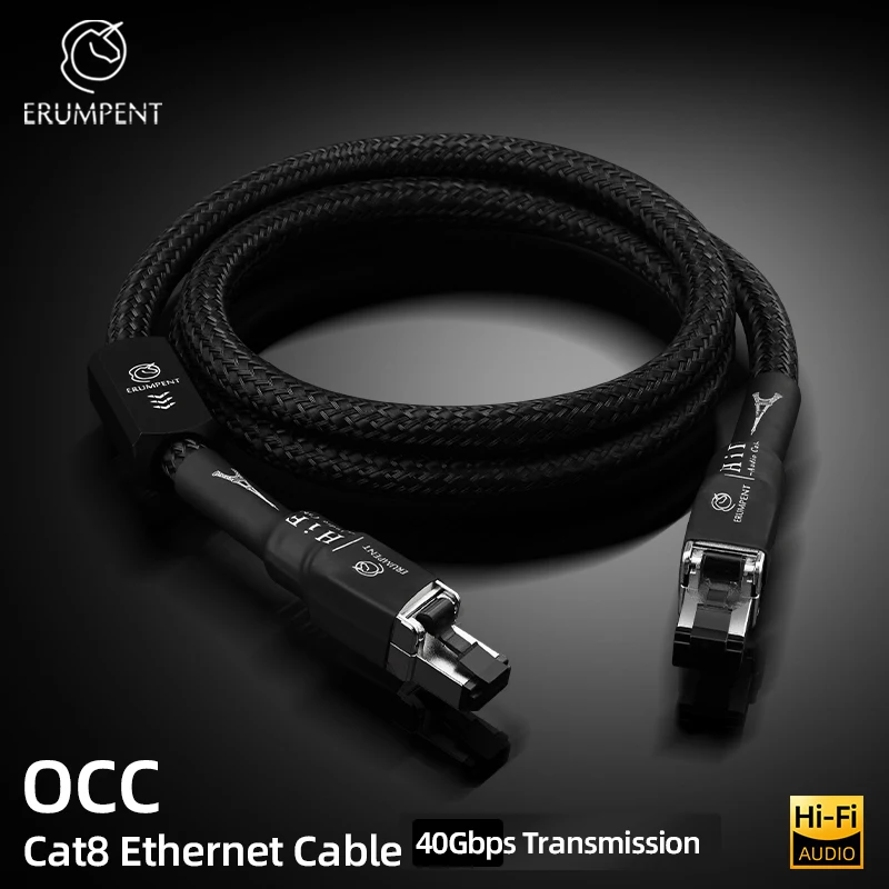 ERUMPENT Hi-end OCC HiFi Cat 8 Ethernet Cable RJ45 Connector High Speed 40Gbps 2000MHz LAN Network Cord for Router Laptop