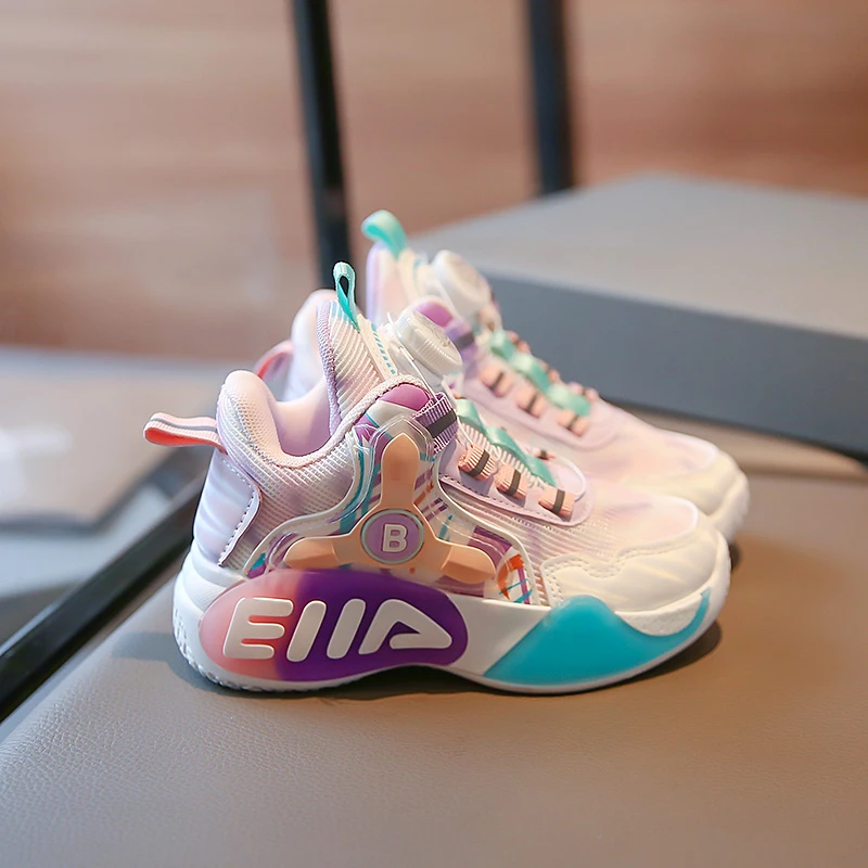 

Детские баскетбольные кроссовки с вращающейся пряжкой, мягкая нескользящая спортивная обувь на толстой подошве, модные новые дышащие кроссовки унисекс