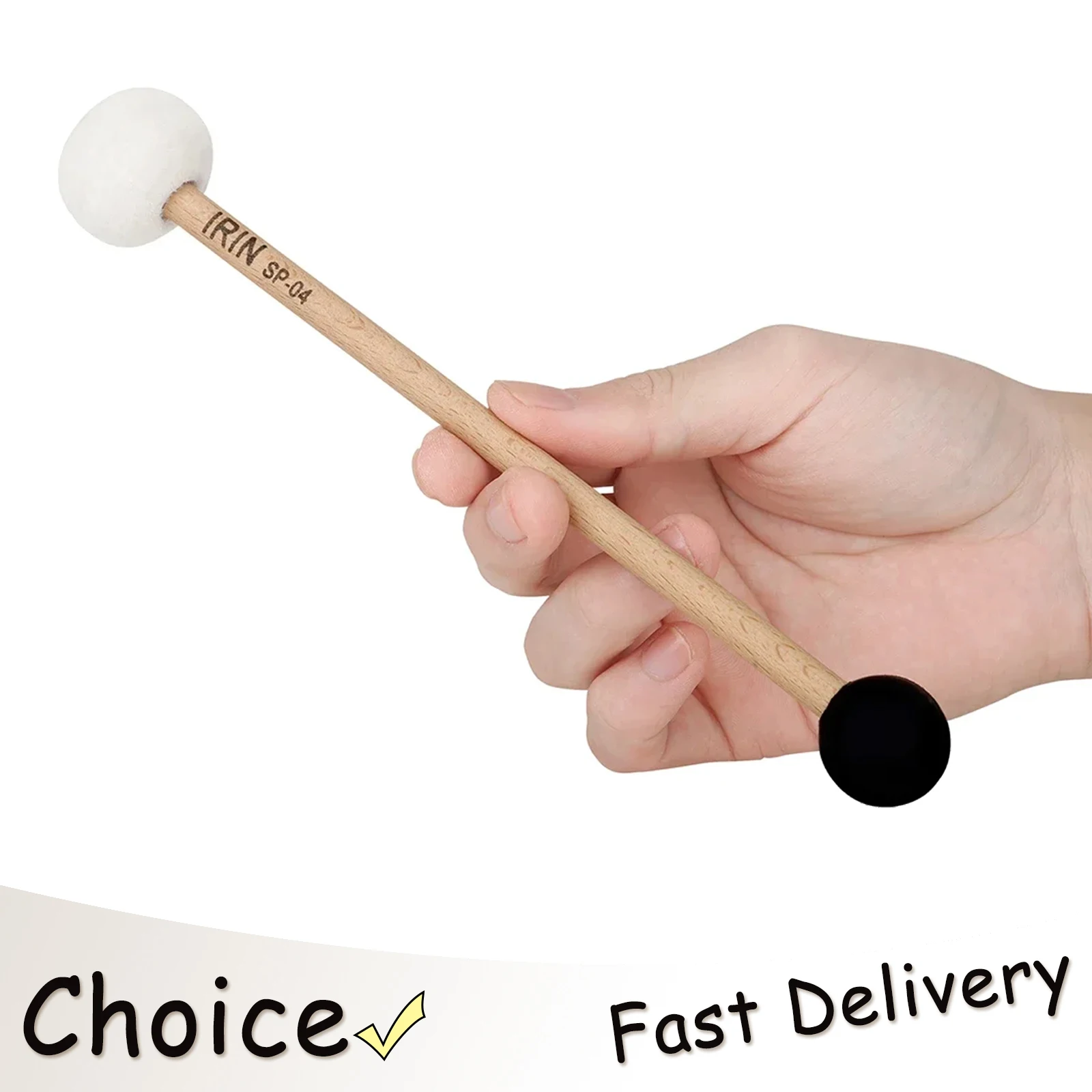 IRIN Double Head Drum Hammer Percussion Instrument Accessories Drumstick Dual-Purpose Singing Bowl Mallet Felt Rubber Drumstick