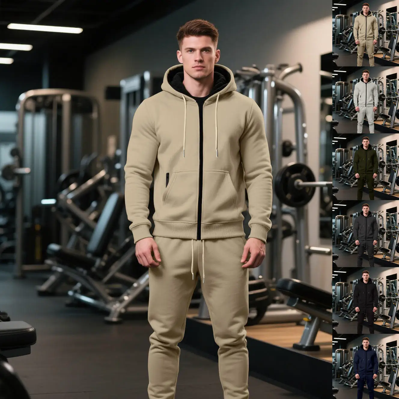 

Men's Autumn Winter Hooded Zipper Long Sleeve Thermal Sportswear Loose Casual Sweatshirt Pants Set Warm Comfortable Fashion