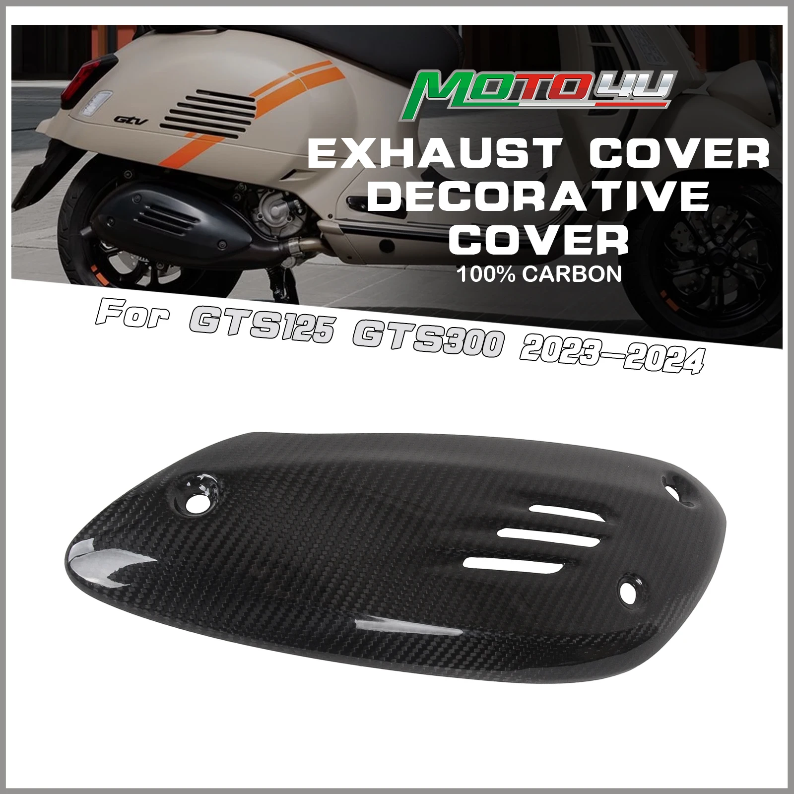 

MOTO4U For Vespa GTS300 GTS 125 300 2023 2024 100% Carbon Fiber Motorcycle Exhaust Cover Decorative Cover Cafe Racer Accessories
