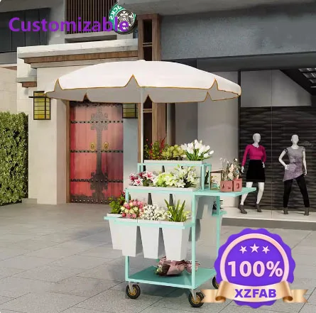 Factory Direct 2026 Night market stall selling flower trolley multi-storey ladder movable flower shop