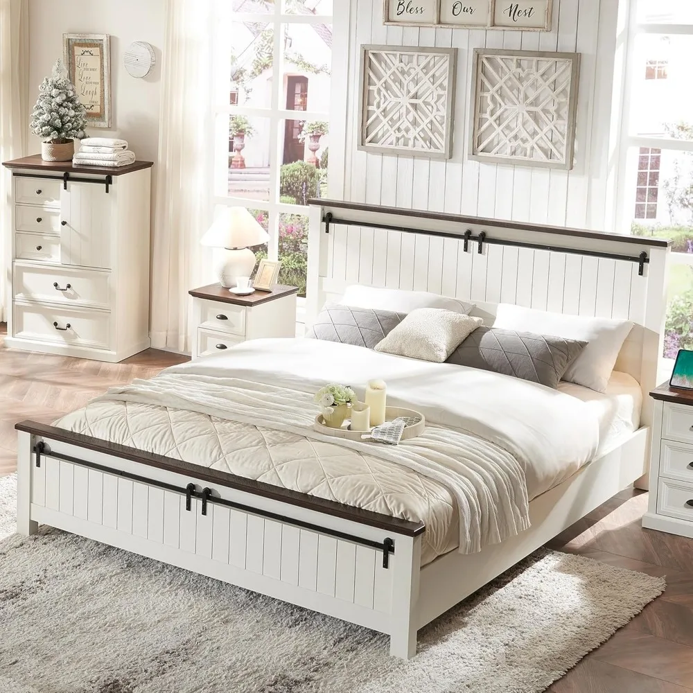 Bedroom Furniture Platform Bed With Wood Slats Support No Box Spring Needed (White) Bed Bases and Frames Frame & Headboard Home