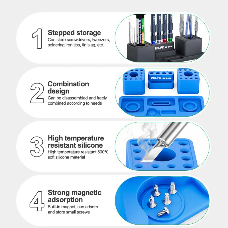 RELIFE RL-001K Multi-purpose Storage Box High Temperature Resistant 500℃ Silicone Material Stepped Storage Tools