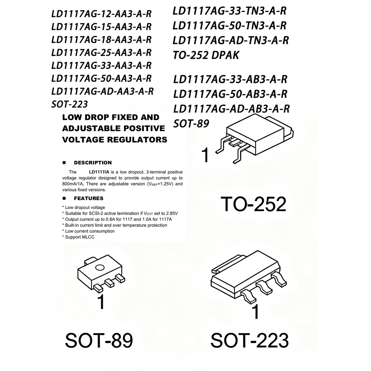 20Pcs Ld1117Ag Series Sot-223 To-252 Sot-89 Dpak 1.2V 1.5V 1.8V 2.5V 3.3V 5.0V Adjustable 1.25V~10V 1A Brand New Original Genuine Linear Voltage Regulator Chip Ic Ldo Fixed Positive Voltage Regulator