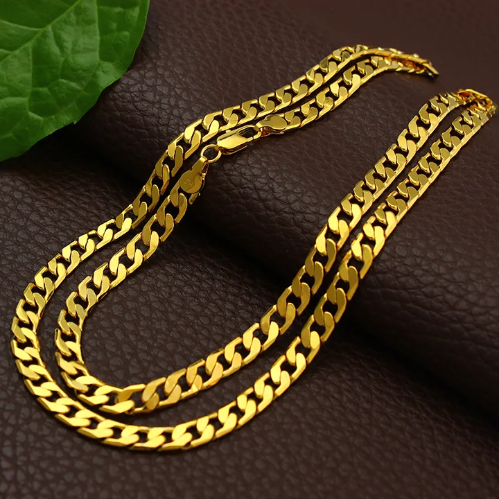 

Luxury 24K 9999 Pure Gold real gold Men's and Women's Cuban Chain Mouth Chain 60CM Necklace