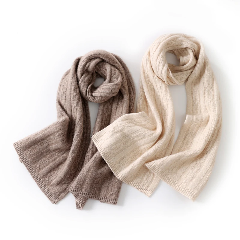 

100% Cashmere Autumn Winter Three-Ply Twist Pattern Unisex Scarf Neck Warmer Shawl Cold-Proof Thickened Neck Gaiter