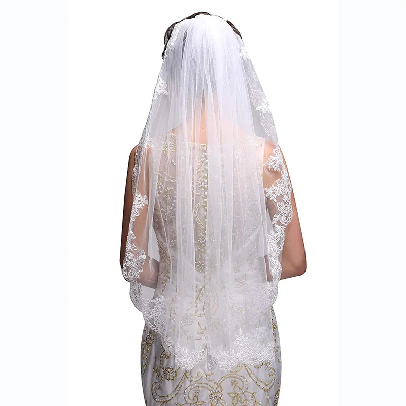 Women\'s Wedding Veil 1T Fingertip Length Lace Veil for Bride Embroidered Veil With Comb Wedding Headpiece