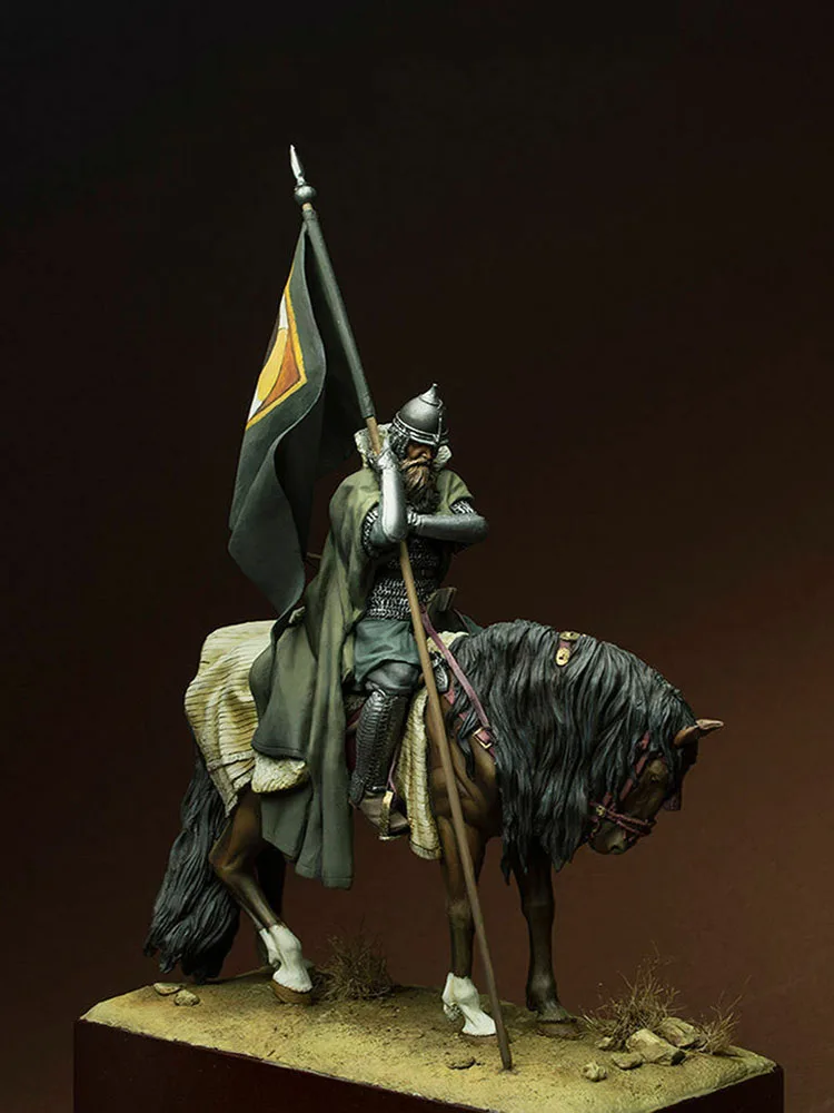 

1/24 75mm ancient warrior sit with horse and base Resin figure Model kits Miniature gk Unassembly Unpainted