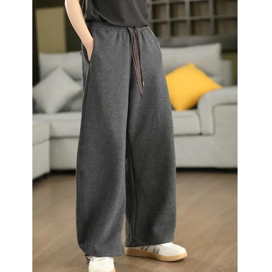 

Женские повседневные брюки с эластичным поясом для похудения, осенне-зимние, свободные, универсальные, для работы, с широкими штанинами, длинные, на шнурке