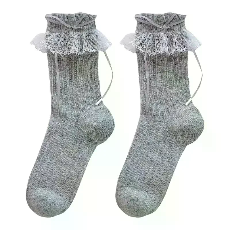 Sweet Bow Lace Socks For Women Summer Thin Breathable Sweat-absorbing Mid-calf Socks Ballet Style Socks